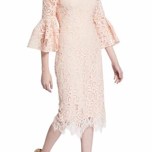 $1690 Lela Rose Corded Lace Floral Flounce Sleeve Sheath Dress Blush Pink - Size
